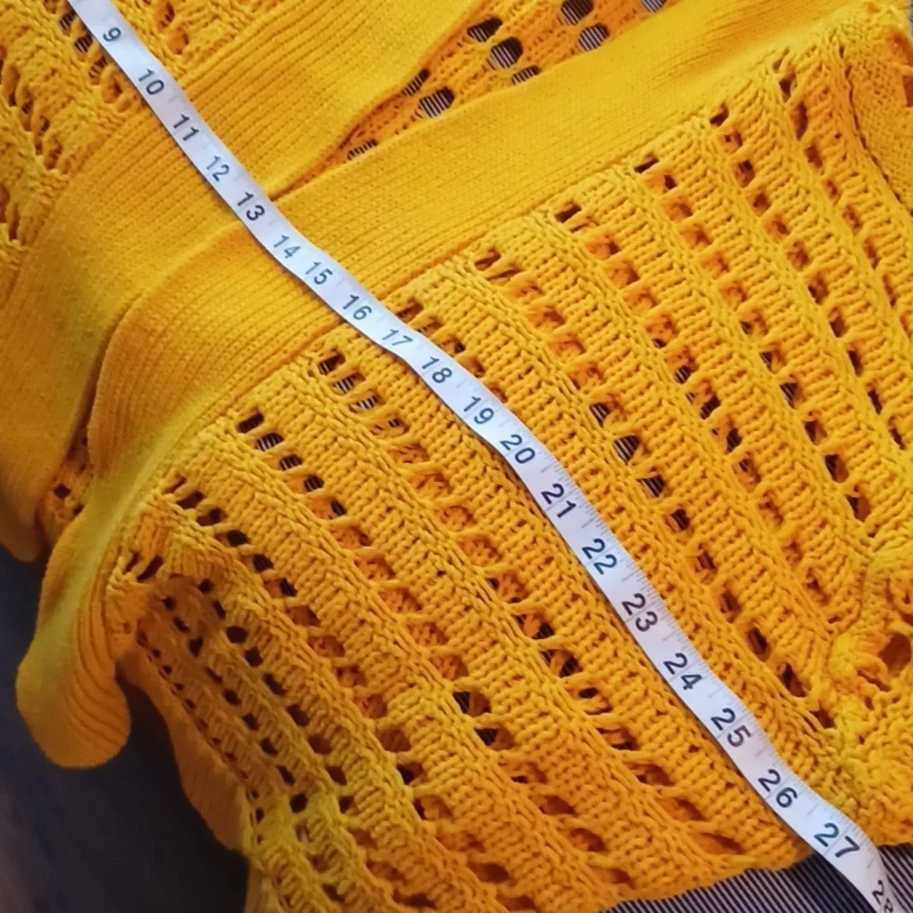 -- Yellow Open-Knit Women's Cardigan - Picture 7 of 8